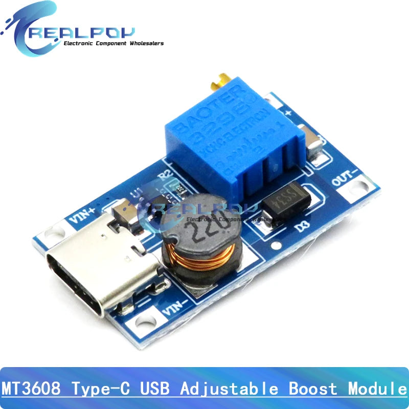 MT3608 DC-DC Adjustable Boost Module 2A Boost Plate Step Up Module Micro / Typr-C USB 2V-24V to 5V 9V 12V 28V SX1308