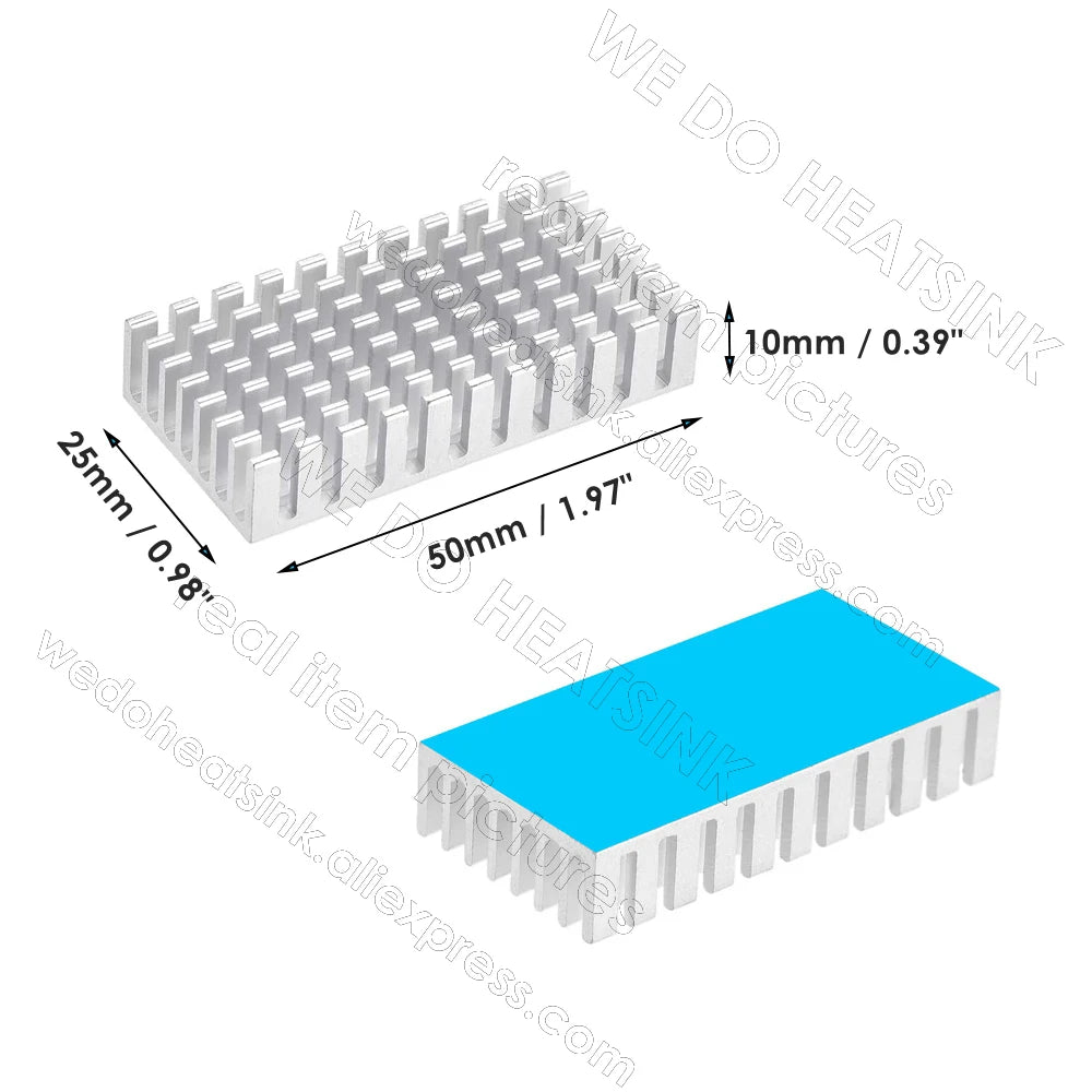 WE DO HEATSINK 50x25x10mm Heatsink Aluminum Black Anodize Heat Sink Cooler With Blue Thermal Pad