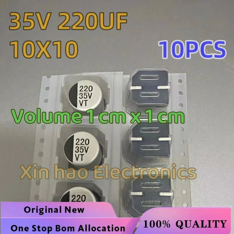 10PCS  35V 220UF 35V 100UF 10X10 VT (Volume 1 cm x 1 cm ）SMD Solenoid Valve Capacitor for Automotive Gearbox Computer Board