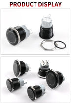 16/19/22mm Waterproof Metal Push Button Switch with socket LED Ring/Power Light Momentary Latching   5/12/24/220V black 1NO1NC