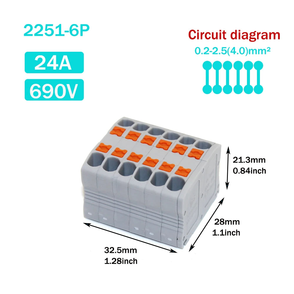 Wire Electrical Connectors Wire Push-in Terminal Block multiple in multiple out Connector Mount On Din Rail with fixing Hole