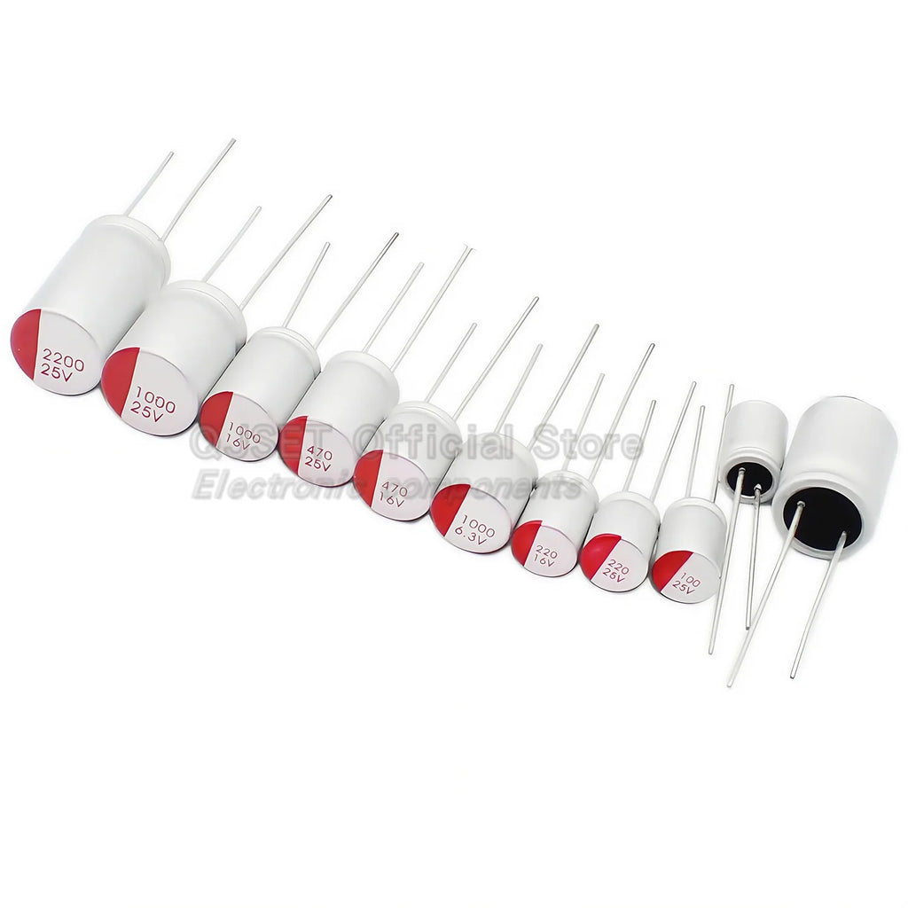 10pcs DIP Solid Capacitors 6.3V 10V 16V 25V 35V 50V 63V 100V 47μF 100μF/220/470/560/680/1000/2200 μF Electrolytic Capacitors
