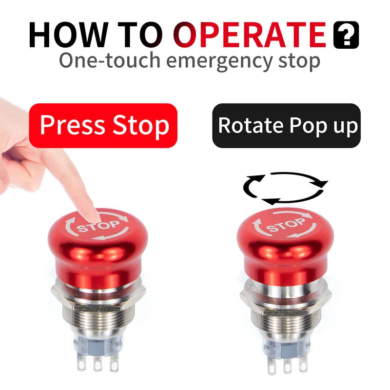 16mm 19mm 22mm metal emergency stop button switch stainless steel waterproof mushroom head Rotation reset Anti-slip thread
