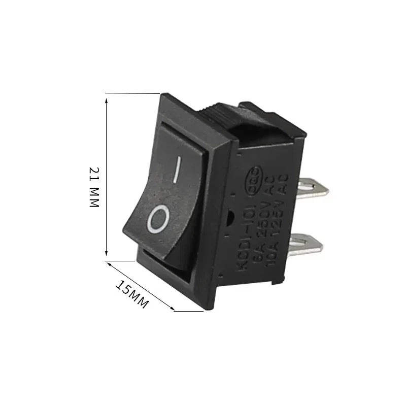 Black Snap-in Rocker Switch 2 Pin Power Switches SPST Boat-Shape Push Button Switches 15x21mm Toggle Switch KCD11 / KCD1