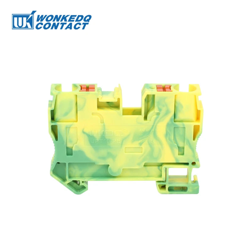 PT10-PE Push-in Ground Feed Through Din Rail Terminal Block 10mm² Protective Earth Plug Wire Electrical Connector PT 10-PE