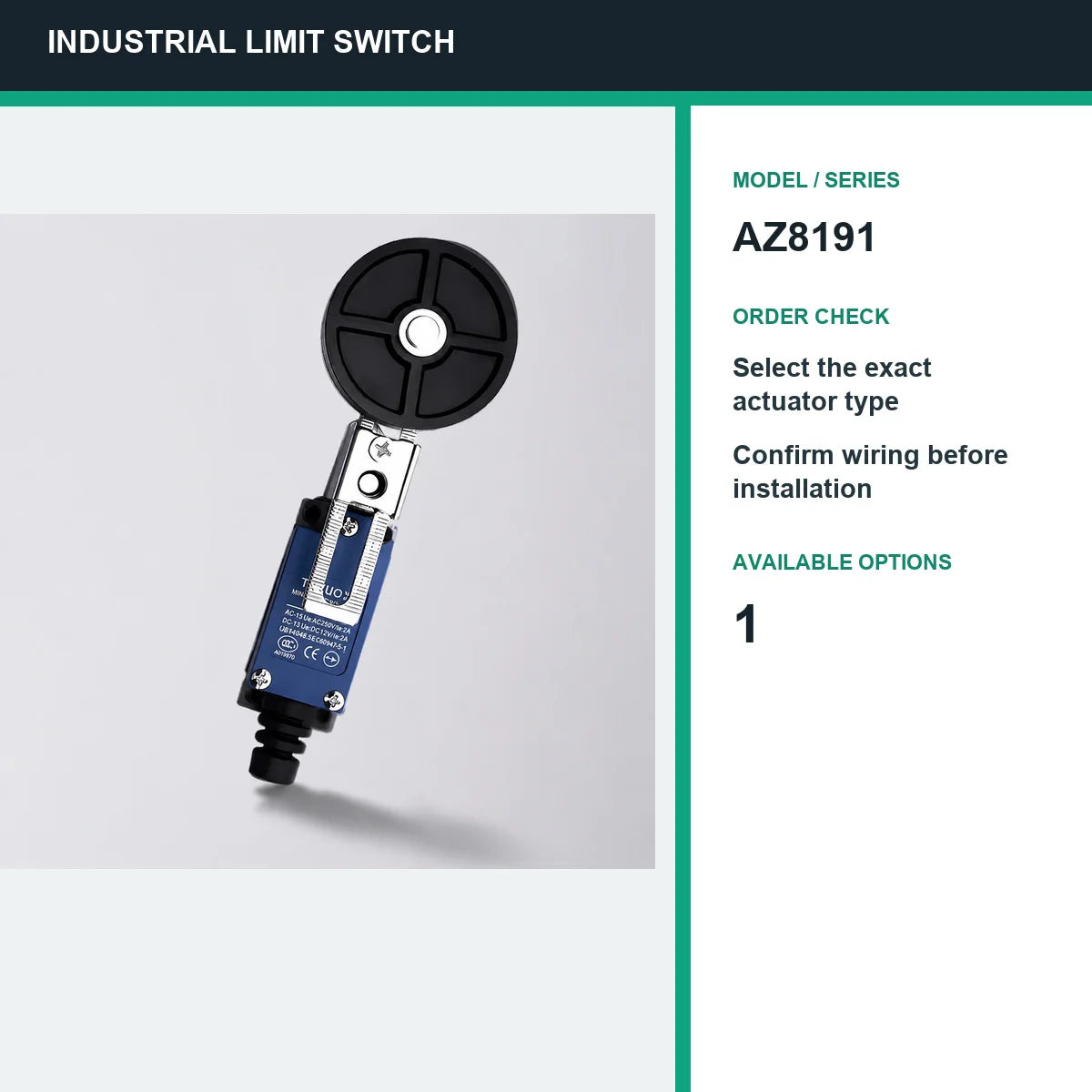 TEZUO AZ8191 IP64 Adjustable Roller Wheel Limit Switch for Industrial Automation
