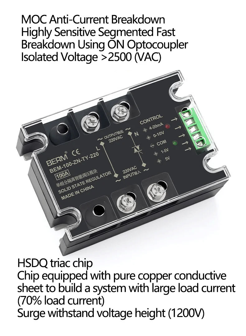 Single phase solid state relay three-phase fully isolated intelligent AC voltage regulating module BEM-40-ZN-TY-220 380