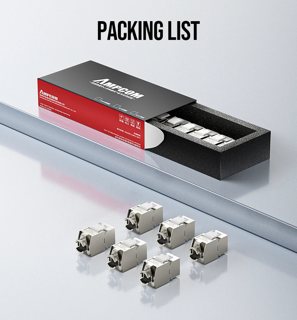 AMPCOM CAT7 RJ45 Keystone Jack, STP Shielded Tool Free Self-Locking CAT8 Cat6a Keystone Zinc Alloy RJ45 Module Coupler Adapter