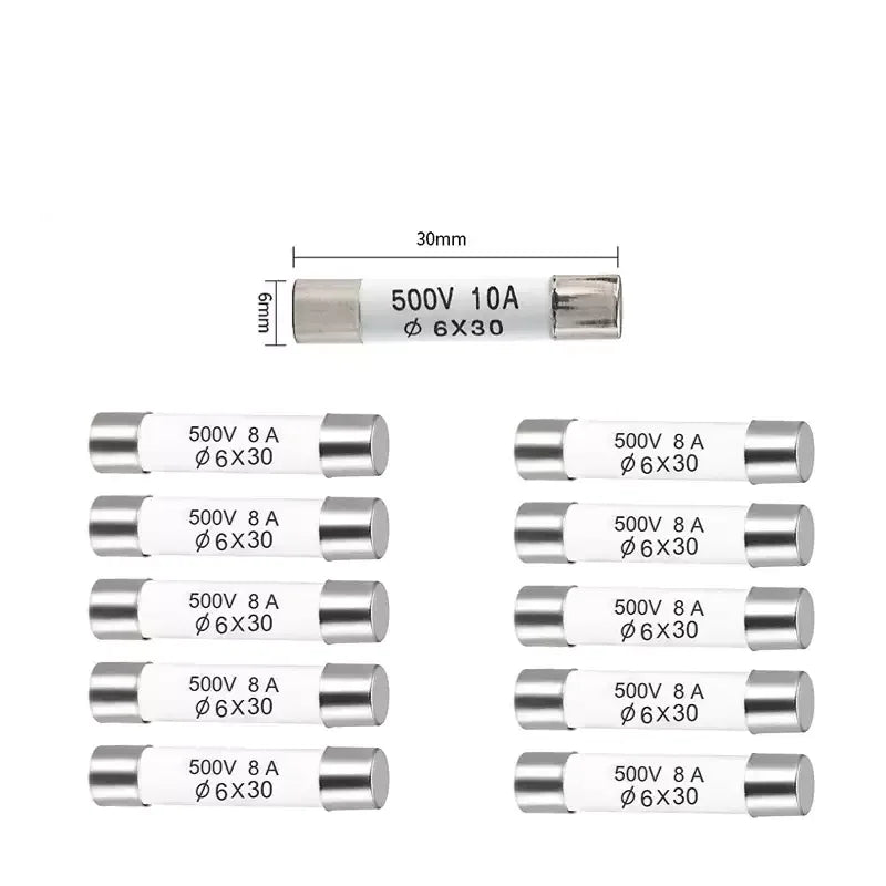10PCS 6x30mm Ceramic Fuse Tube Fuse 500V 0.5A 1A 2A 3A 4A 5A 6A 8A 10A 12A 15A 20A 25A 30A Fast Fusing 6*30mm