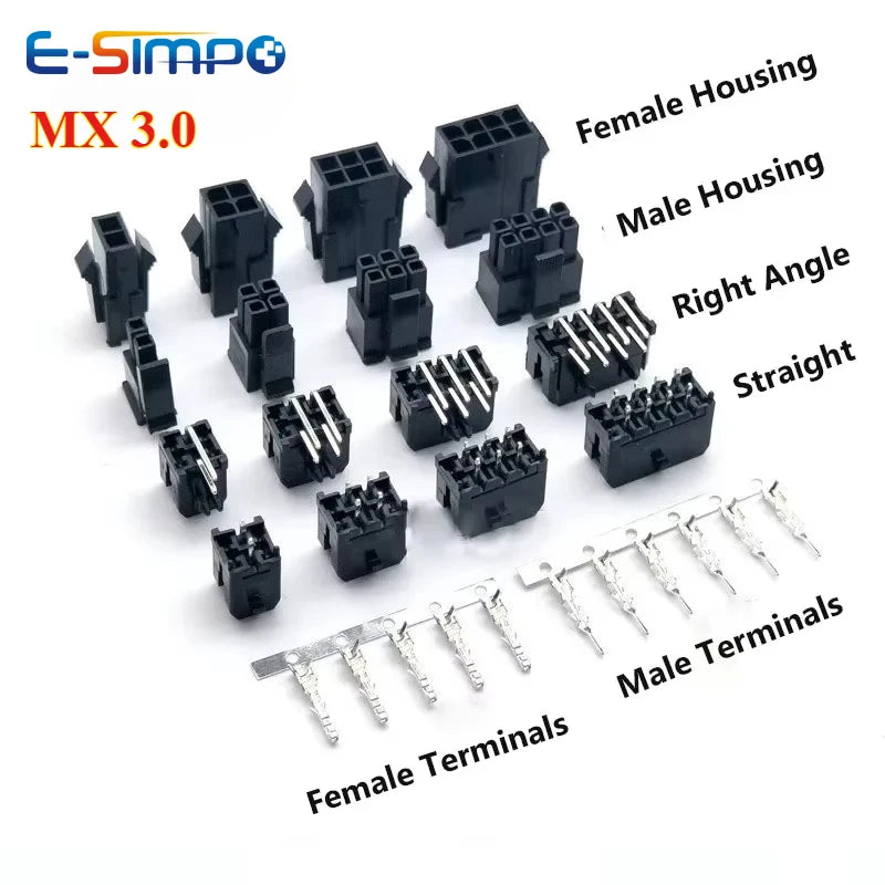 10Sets MX3.0mm Micro-Fit 3.0mm Double Row 2*1P- 2*12Pin Mini 5559/43020 Housing Receptacle Terminal Straight RA Wafer Connector