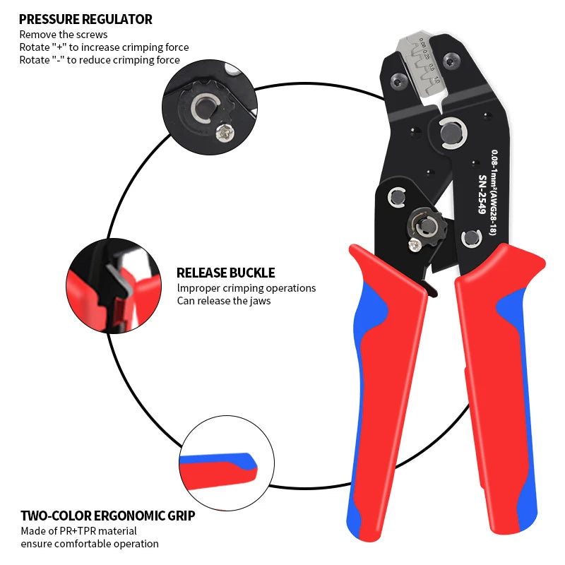 Ratcheting Crimping Plier for PH2.0/XH2.54/2.54/2.8/3.0/3.96/4.8/KF2510/JST Terminal Dupont Connectors Crimper Tool SN-2549