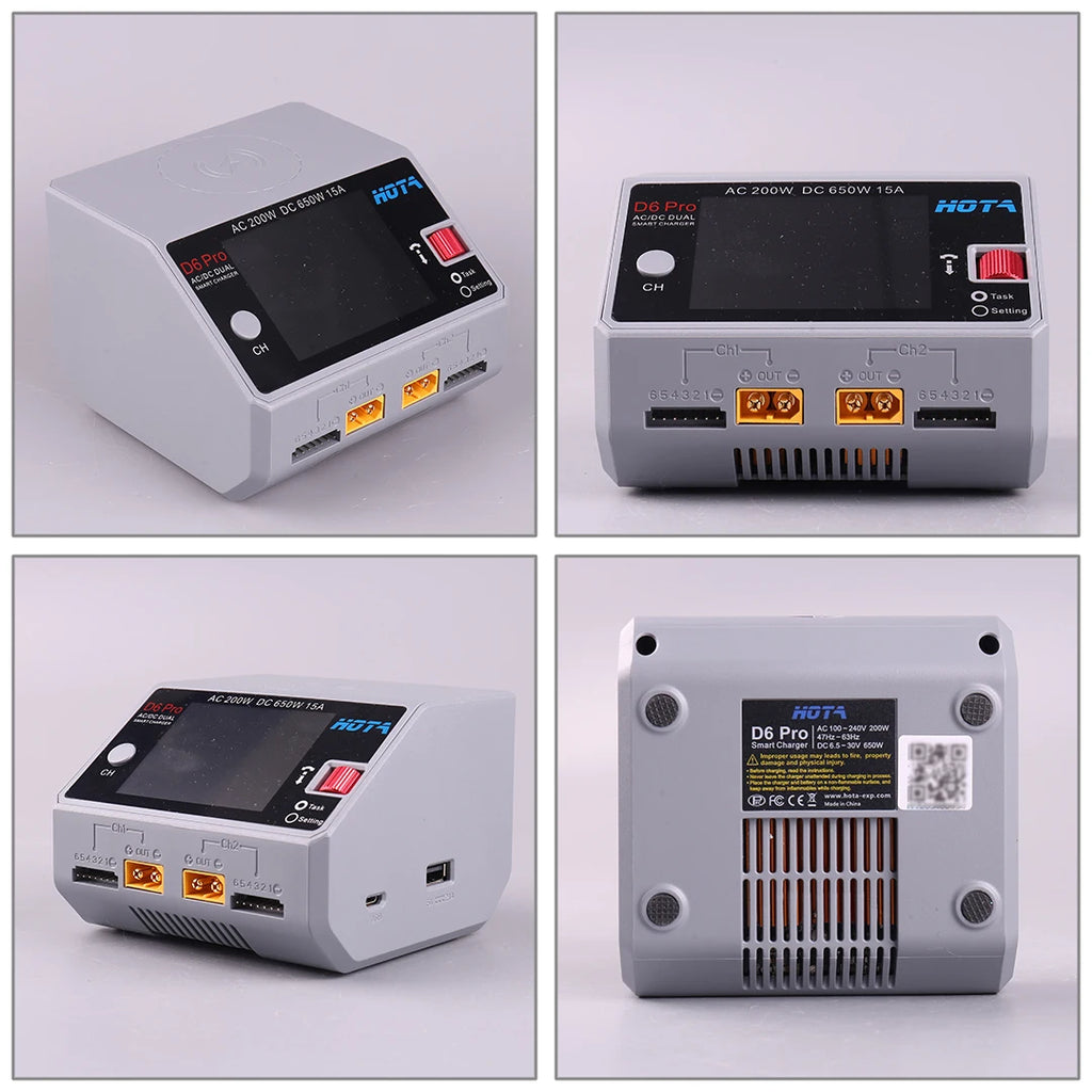 HOTA D6 Pro AC 200W DC 650W 15A*2 Dual Channel Lipo Charger Support Power Distribution 1-6S Battery Charger for RC Models Parts