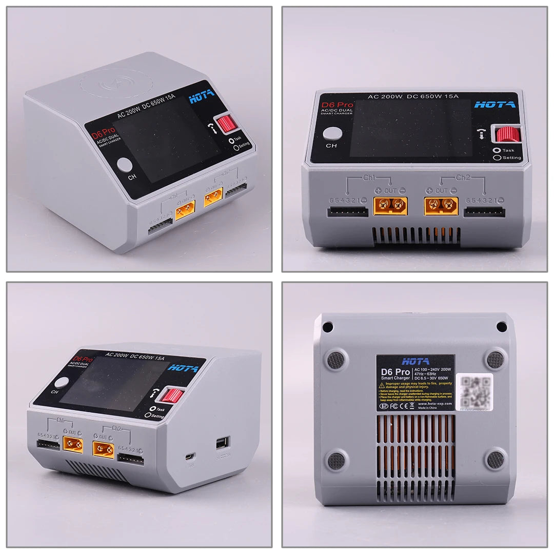 HOTA D6 Pro AC 200W DC 650W 15A*2 Dual Channel Lipo Charger Support Power Distribution 1-6S Battery Charger for RC Models Parts