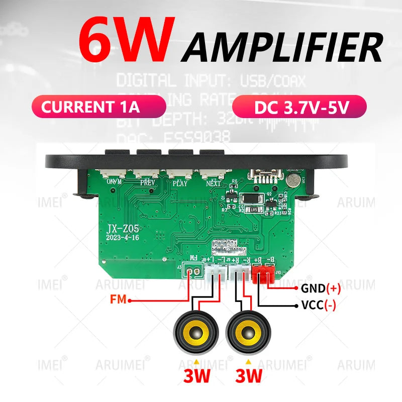 2PCS 2x3W Bluetooth 5.0 Amplifier Board with Case, USB Powered MP3 Player FM Radio Module, for DIY Portable Speaker, DC 3.7-5V