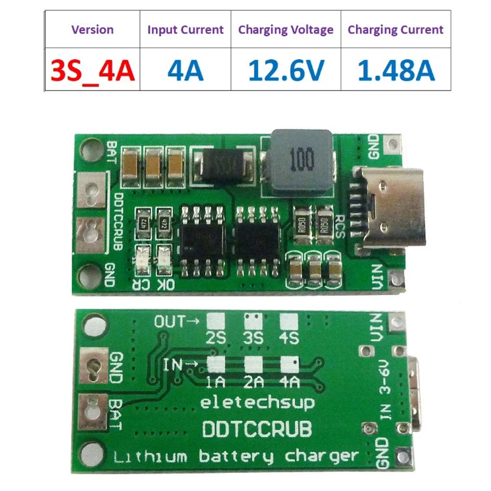 Type C BMS 2S 3S 4S 1A 2A 4A 18650 Lithium Battery Charger Board USB C Step-up Boost Module For Li-Po Polymer Power Bank