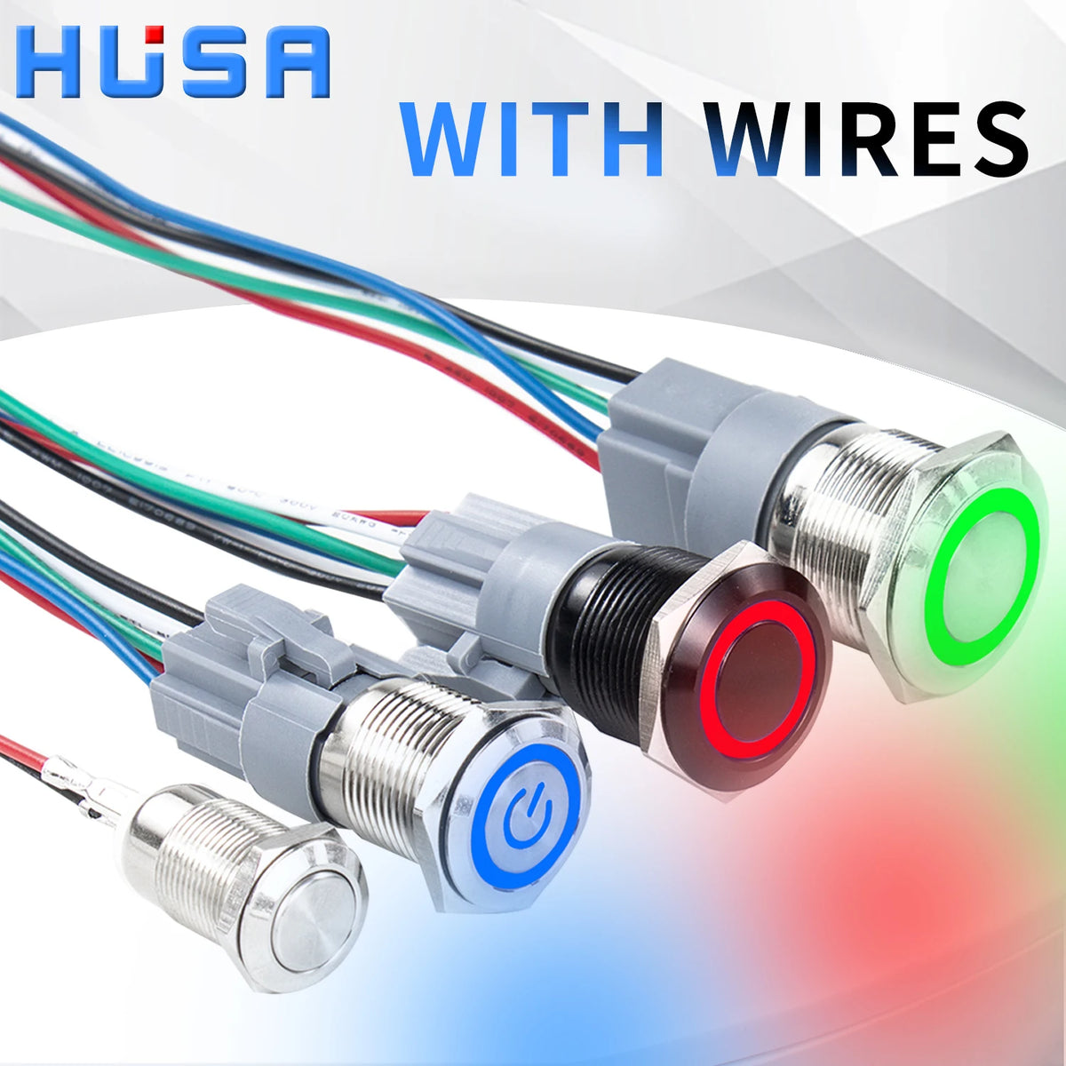 12 16 19 22 mm Metal Push Button Switch with Wire On Off PC Power Flat head 12v for Car Momentary Latching Fixed Blue 5V 220V