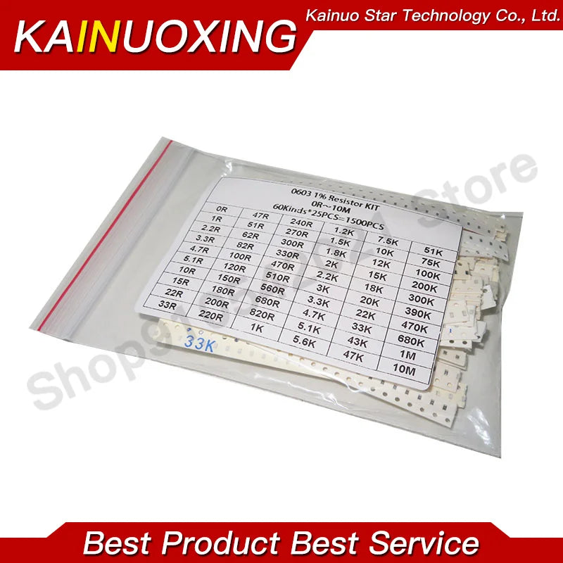 SMD 0603 0805 1500PCS/Set Resistors Assorted Set (60 Values X 25Pcs) 0R-10M Ohm 1% High Precision Film Chip Resistance Kit