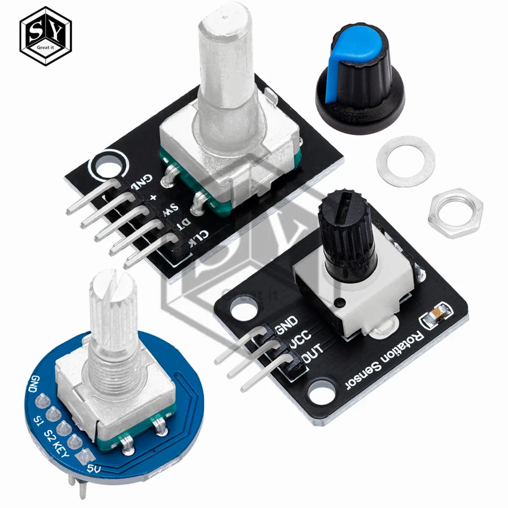 360 Degrees Rotary Encoder Module Rotary Potentiometer Analog Knob Module for Arduino KY-040 RV09 Rotary Encoder EC11 Knob Cap