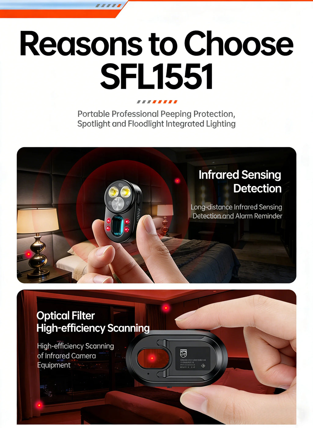 Philips SFL 1551 Privacy Camera Detector Compact Portable Flashlight with Multiple Modes Switching for Security