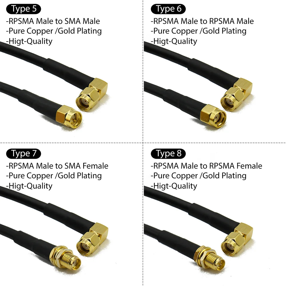 RG58 SMA to SMA Male Female RF Pigtail Jumper Cable Straight Right Angle Antenna Extension Wire for WiFi 3G 4G GSM Radio