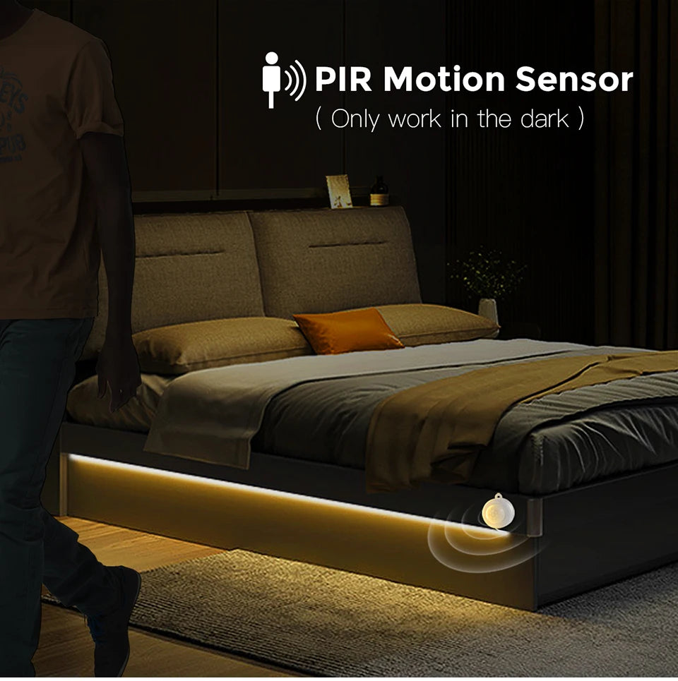2m 5m 10m Smart PIR Motion Sensor Switch 24V COB LED Strip Light Neon Silicone Gel Tape Auto ON/OFF For Stair,Wardrobe Decor