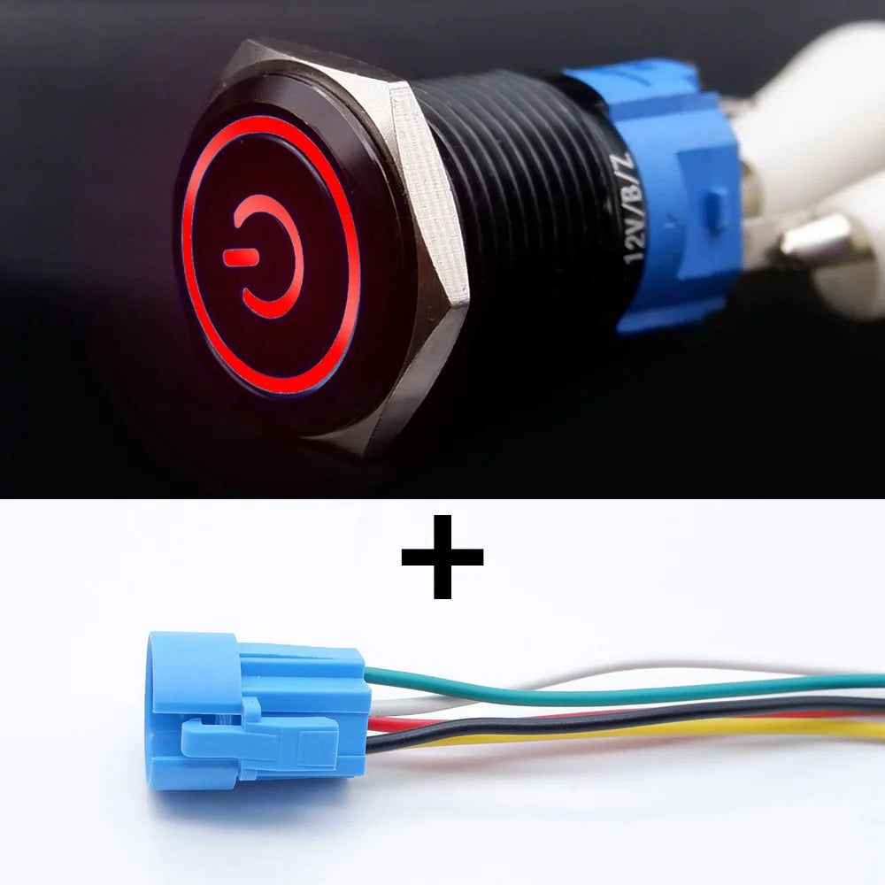 16/19/22mm Black Push Button Switch Waterproof Illuminated Metal Momentary Latching Fixed On Off Power Switch Backlit LED 3V 12V