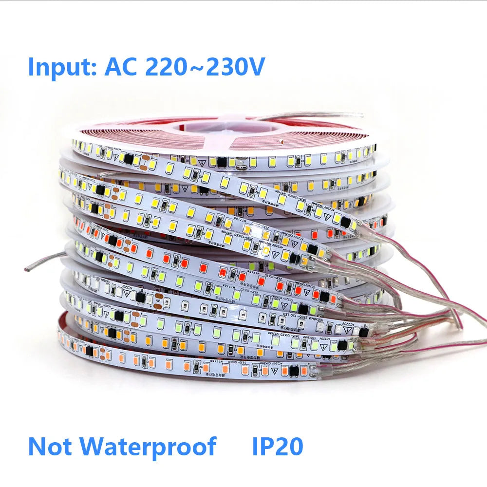 AC220V 230V 5M 600 LED Strip 2835 120LEDs/m Home Lamp Strip Red Ice Blue Green Yellow Pink Flexible And Cuttable Soft Lamp Bar