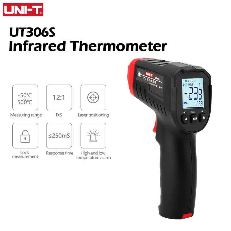 UNI-T Infrared Thermometer UT306S UT306C Non-contact Industrial Laser Digital Temperature Meter Temperature Gun Tester -50-500