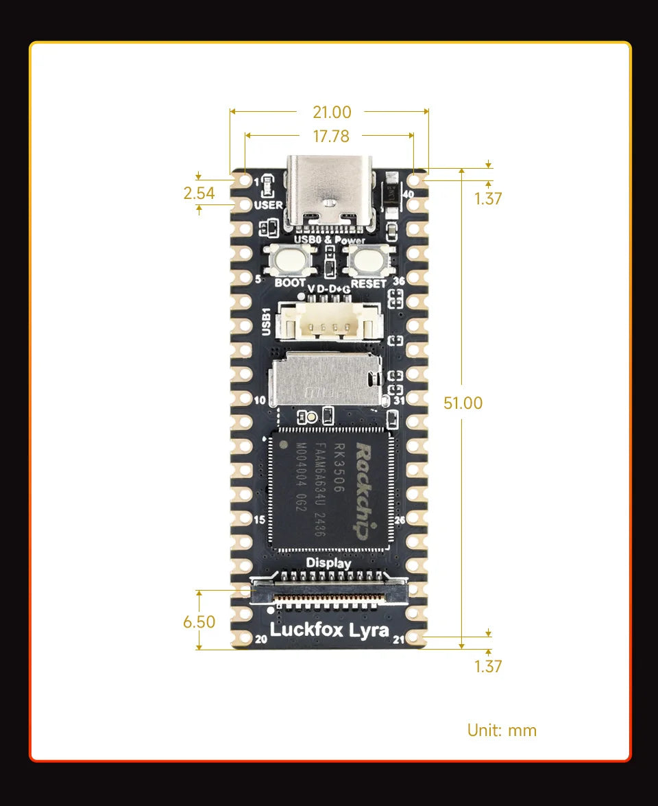 Luckfox Lyra RK3506G2 Linux Micro Development Board Integrates Tripe-core ARM Cortex-A7 and ARM Cortex-M0 Processors,128MB DDR3L