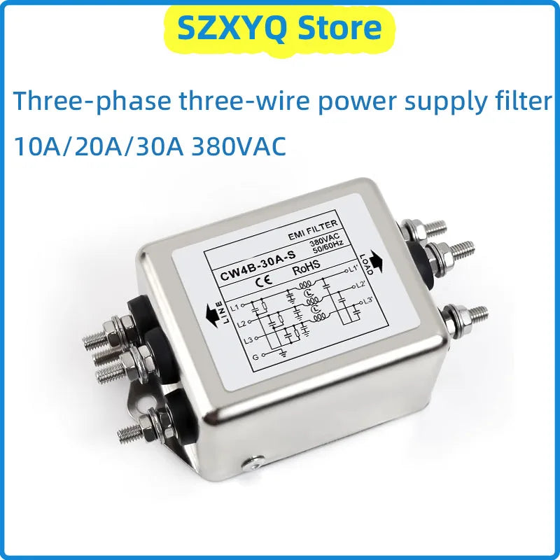 Three-phase three-wire power supply filter CW4B-10/20/30A-S 380VAC EMI filter auger-type audio power purifier anti-interference