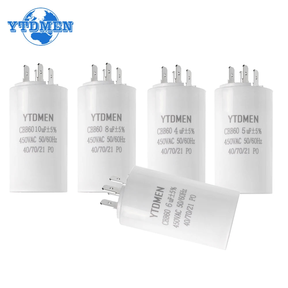1PCS 450VAC CBB60 Motor Run Capacitors 4pin Dual Insert Starting Capacitor 4UF-60UF for Air Compressor Water Pump 6UF 10UF 50UF