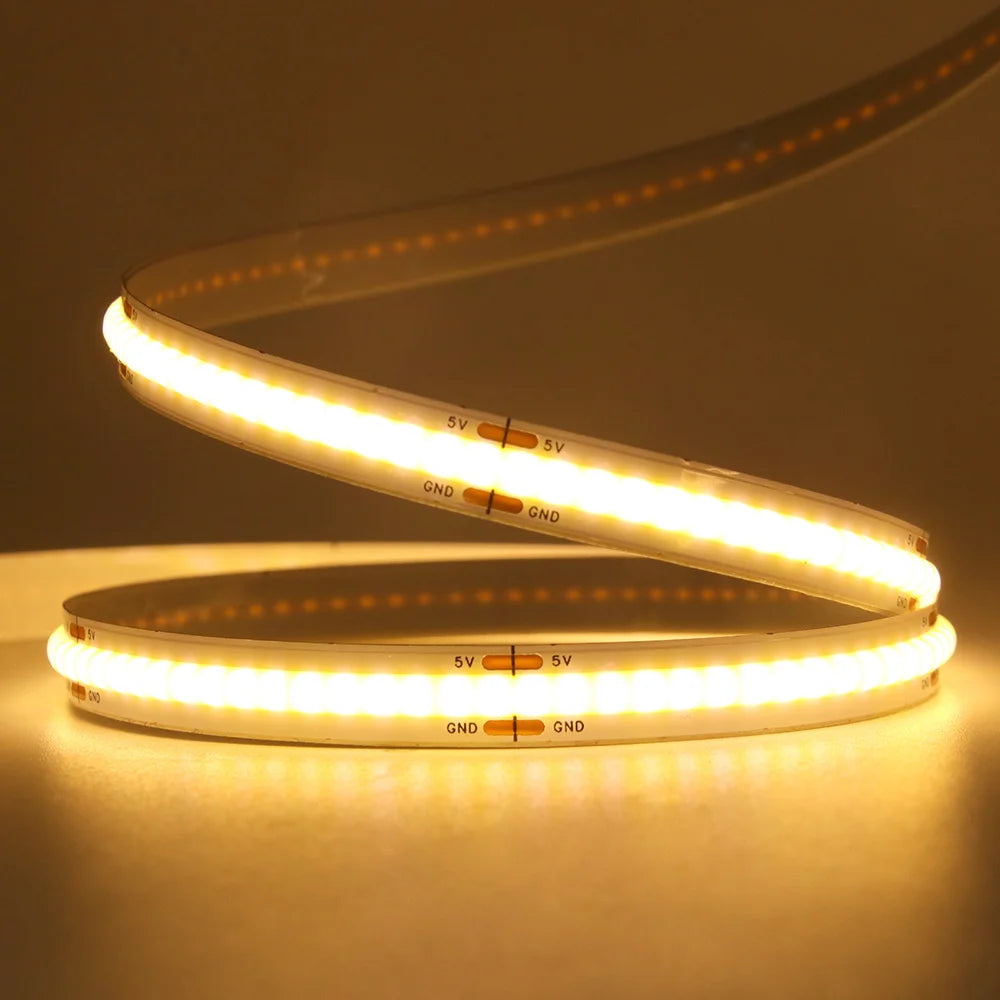 3mm 5mm PCB Battery Power COB LED Strip Light 5V Warm Natural White Blue Red Green Pink Tape 320LEDs 8mm High Density Flex Lamp