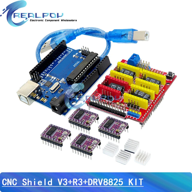 CNC Shield V3 engraving machine 3D Printer+ 4pcs A4988 / DRV8825 driver expansion board for Arduino For UNO- R3 + 30cm USB cable