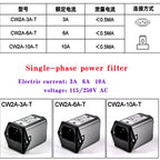 CW2A-10A-T CW2A-3A-T single-phase power filter EMI filter socket CW2A-3A/ 6A-10A-T Audio power Purifier Vehicle anti-interferenc