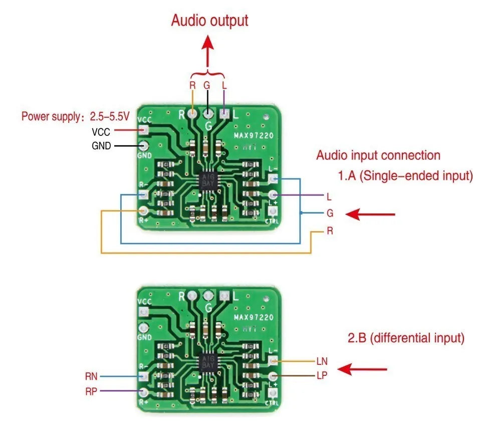 1pcs Power Amplifier Board MAX97220 Differential To Balanced Single-ended Output Amp HIFI Input 2.5 ~ 5.5V