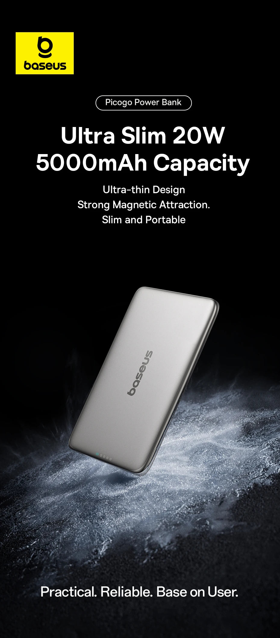 Baseus 5000mAh Magnetic Power Bank 15W Wireless 20W Wired Charging Thin Card-Sized Slim Portable Powerbank for iPhone 17 Samsung