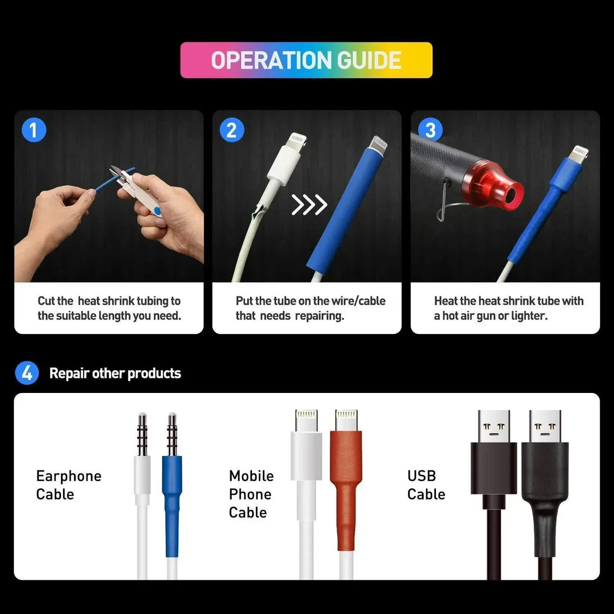Electrical Mini Heat Gun Handheld Hot Air Gun with 80/530/127PCS Heat Shrink Butt for DIY Craft Embossing Shrink Wrapping PVC