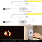 USB 3mm COB LED Strip Light 5V Flexible LED Tape with Dimmer/ON OFF Switch 320LEDs High Density Linear Lighting Backlight Decor