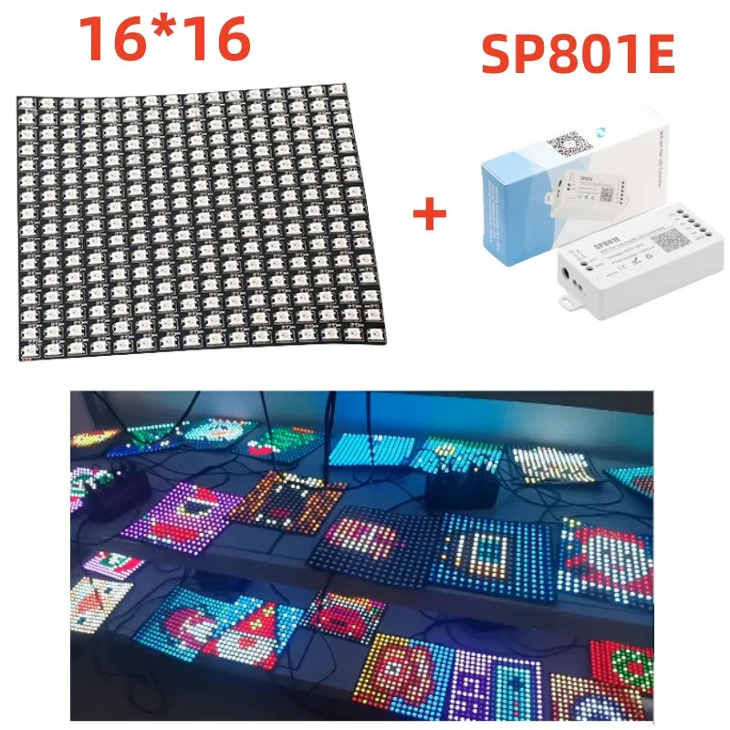 SP801E Led Controller Kit DC5V WS2812B RGB LED Pixel Panel Light 8x8 16x16 8x32 Digital Flexible Screen Individually Addressable