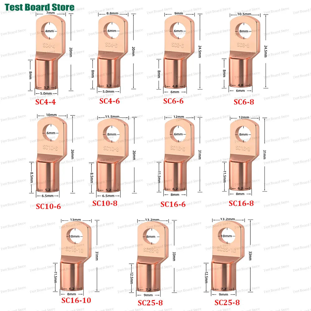 10/20/50pcs Copper Lug Ring Wire Connectors Bare Cable Electric Crimp Terminal SC4-4 SC6-6  SC10-6 SC10-8 SC16-6 SC25-8 SC25-10