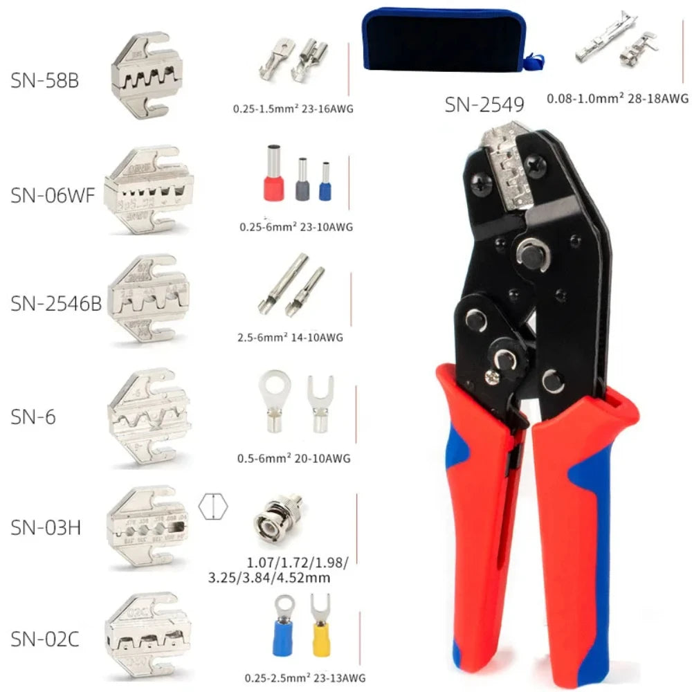 Crimping Tool For Dupont JST MOLEX Terminals,No/Pre Insulated Ferrules,Butt Connectors,Solar & Coax Connectors SN-58B 2549 2546B