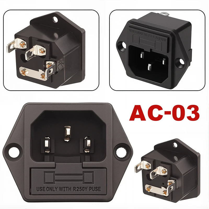 10A 250V Inlet Module Plug Rocker Switch Male Power Socket 3 Pin IEC320 C14 Switch + Fuse New