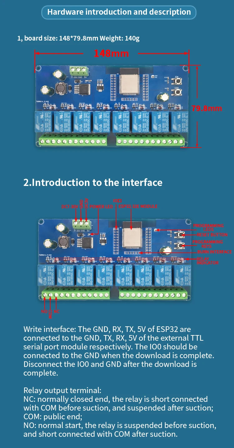 ESP8266 / ESP32 WIFI 8 Channel Relay Module Esp-12F / ESP32 Development Board DC 5V / 7-28V