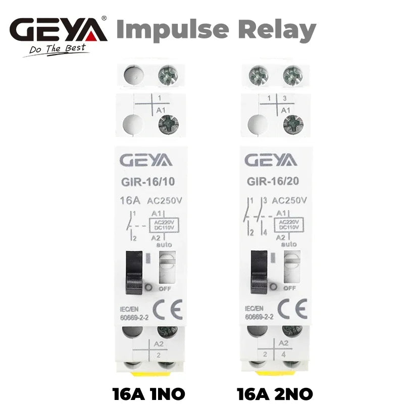 GEYA GIR Impulse Relay Household Mechnical Latching Relay Signal Pulse Relay16A 1NO 2NO Coil 230V AC 110V DC