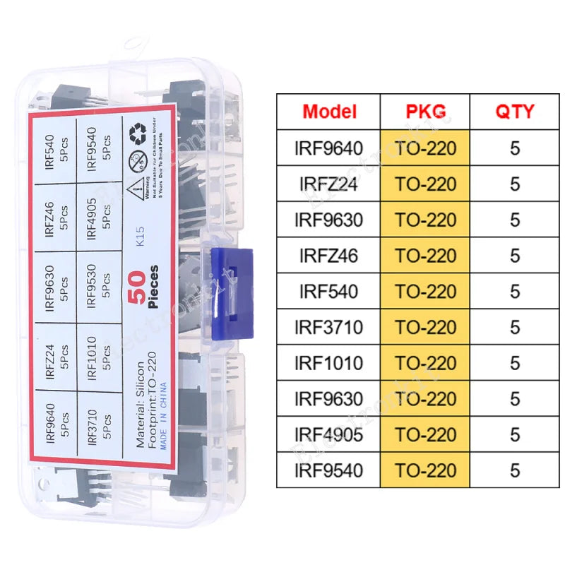 SOP-23 SOP-223 TO-252 TO-92 TO-92L TO-126 TO-220 Mosfet Triode Thyristor Voltage Regulator PNP/NPN Transistor Assortment Kit
