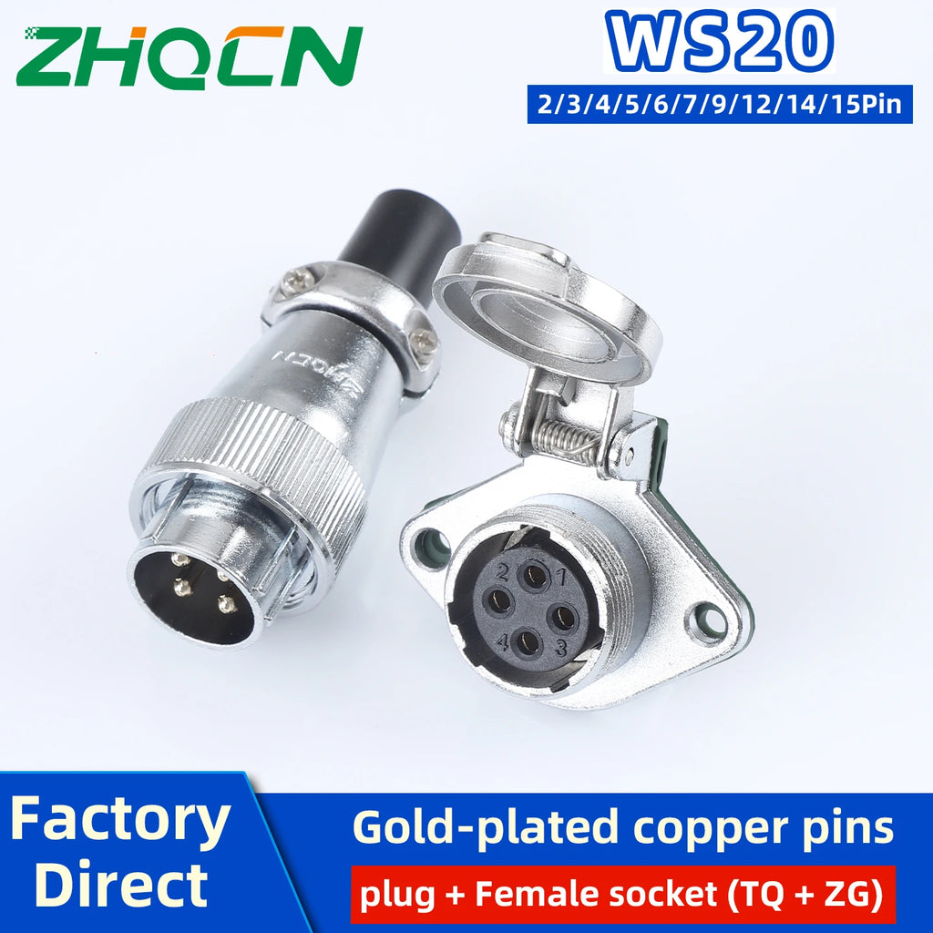 ZHQCN WS20 Connector 2 3 4 5 7 9 Pin Aviation Plug Socket Circular TQ ZQ Panel Mount Industrial Power Cable 500V 10A