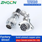 ZHQCN WS20 Connector 2 3 4 5 7 9 Pin Aviation Plug Socket Circular TQ ZQ Panel Mount Industrial Power Cable 500V 10A
