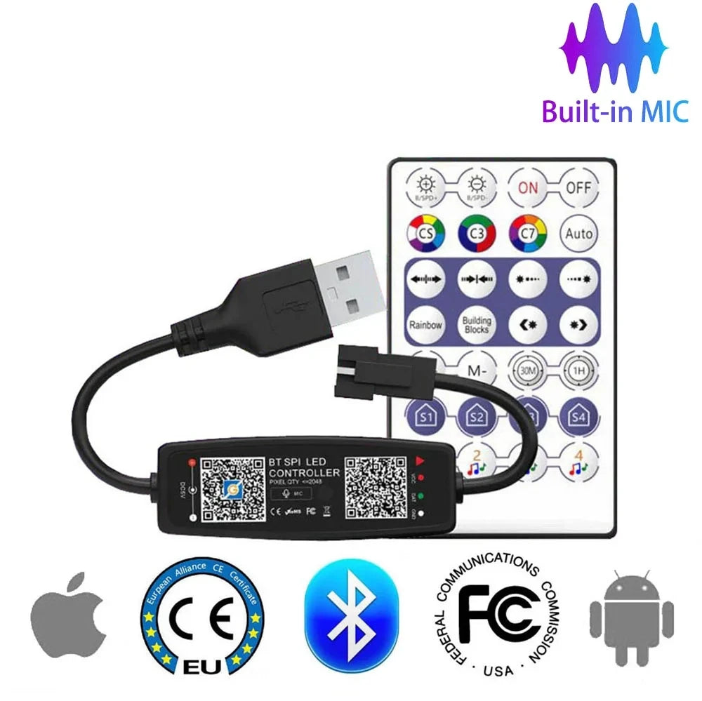 WS2812B LED Strip Bluetooth Wifi Music Controller Kit Individually Addressable Smart RGB LED Tape 30/60/74/96/144Leds/m USB DC5V