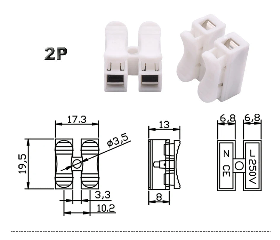 30/50/100pcs CH2 CH3 Mini Electrical Cable Press Fit Connectors 2P 3P Spring Quick Splice Lock Wire Connection Terminal Block