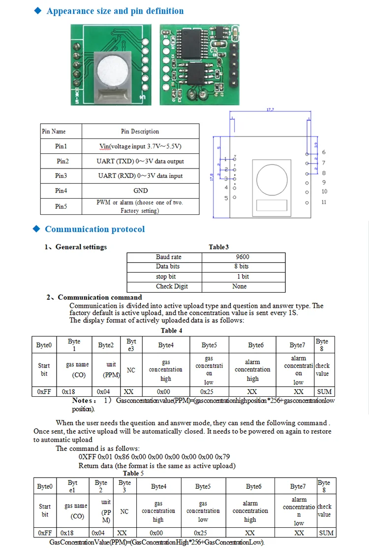 YYS Electrochemical CO Gas Sensor Carbon Monoxide Sensor UART Output SC16-CO